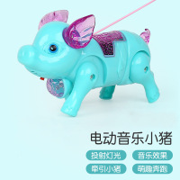 绿色 充电套装版|抖音电动发光纤绳小猪玩具牵绳遛猪会跑会走路的儿童网红音乐猪猪