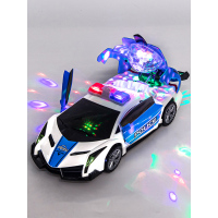 电动万向带音乐会变形炫舞旋转儿童110警车玩具车抖音小汽车男孩