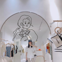 鲜花少女简笔画墙贴纸服装店铺花店咖啡橱窗玻璃门背景墙装饰防水