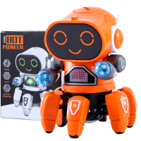 电动六爪机器人-橙色 送充电器+充电电池|会跳舞的章鱼电动玩具车儿童宝宝男孩音乐婴儿女孩会唱歌的机器人