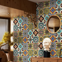 地中海卫生间浴室防水瓷砖贴纸装饰墙纸地贴自粘墙贴厨房防油贴纸