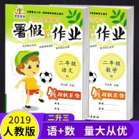 2019正版 二年级暑假作业人教版 语文+数学2本 拓展课外视野 预习新课知识小学暑假快乐练习册 暑假作业 二年级