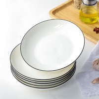 盘子套装组合菜盘家用ins餐盘创意西餐牛排陶瓷碟子北欧餐具日式 北欧黑线7英寸圆盘6个