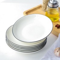 盘子套装组合菜盘家用ins餐盘创意西餐牛排陶瓷碟子北欧餐具日式 北欧黑线8英寸圆盘6个