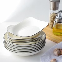 盘子套装组合菜盘家用ins餐盘创意西餐牛排陶瓷碟子北欧餐具日式 北欧黑线8英寸圆盘6个+7英寸方盘4个优选特价