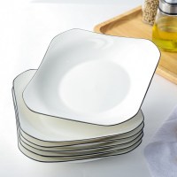 盘子套装组合菜盘家用ins餐盘创意西餐牛排陶瓷碟子北欧餐具日式 北欧黑线8英寸方盘6个精选