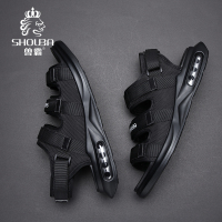 兽霸凉鞋男2019夏季新款气垫底缓震软底沙滩鞋飞织魔术贴三段凉鞋