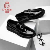 兽霸2019夏款新品英伦漆皮休闲男鞋镂空亮皮豆豆鞋亮面套脚凉皮鞋