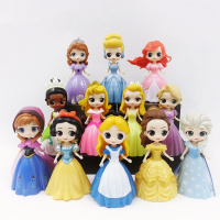 Q版白雪公主美人鱼长公主贝儿灰姑娘精致可换装人偶摆件玩具