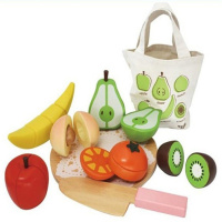 木制蔬菜水果磁性切切看木盒布袋装水果切切乐厨房过家家女孩玩具