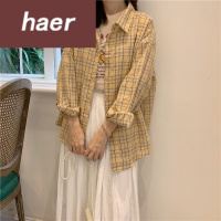 2020春装新款衬衫女春季韩版宽松休闲百搭格子衬衫女2020新款港风复古长袖衬衣上衣潮衬衫女学生韩版宽松寸衫女