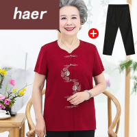 半袖女奶奶装夏装短袖T恤60岁老人衣服女70岁中老年妈妈装老太太两件套老年女装70-80岁中老年女装花衬衣中老年服装女装