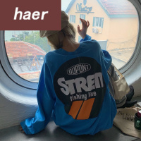 卫衣女长袖秋季韩版宽松休闲上衣秋季韩版2020新款宽松中长款字母印花情侣装无帽长袖卫衣上衣女装潮学生宽松ins超火长款