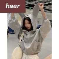 卫衣女长袖秋季韩版宽松休闲上衣秋季2020新款韩版宽松慵懒风时尚个性连帽短款长袖卫衣上衣女学生初中女生卫衣