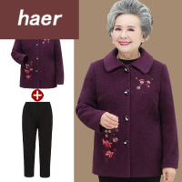老年人秋装女50-60岁妈妈秋装毛呢外套女中老年人奶奶装秋冬新款呢子老人绣花衣服大码奶奶装秋装外套中老年女装秋装