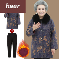 老年人秋装女50-60岁老年人秋冬外套女奶奶装加绒加厚妈妈毛呢中长款太太冬装呢子大衣奶奶装秋装外套中老年女装秋装