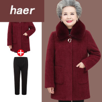 老年人秋装女50-60岁奶奶装水加棉外套中老年人秋冬装女妈妈加厚婚礼毛呢红色大衣奶奶装秋装外套中老年女装秋装