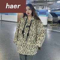 卫衣女韩版潮学生宽松ins超火长款秋季2020新款复古港味连帽豹纹宽松中长款流行盐系长袖卫衣上衣女