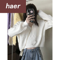 毛衣女韩版学生宽松白色针织衫短款毛衣女宽松外穿2020新款长袖上衣v领外套ins潮毛线衣女