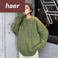 毛衣女韩版学生宽松秋冬韩版2020新款宽松慵懒风破洞麻花外穿套头小个子长袖毛衣女装毛线衣女