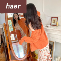 毛衣女韩版学生宽松秋季2020新款韩版时尚短款减龄宽松单排扣长袖毛衣开衫上衣女学生毛线衣女