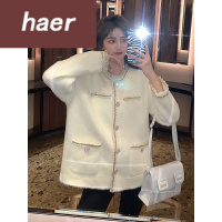 毛衣女韩版学生宽松秋季2020新款宽松洋气木耳边拼接小香chic风学生长袖开衫毛衣女装毛线衣女