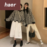 毛衣女韩版学生宽松秋季2020新款小香名媛风不规则外穿闺蜜装格子宽松长袖针织毛衣女毛线衣女