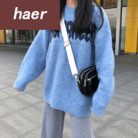 毛衣女韩版学生宽松秋季韩版2020新款宽松百搭简约纯色圆领套头长袖针织毛衣女装学生毛线衣女