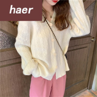 毛衣女韩版学生宽松秋季韩版2020新款很仙的慵懒风V领麻花宽松外穿长袖针织毛衣女装毛线衣女