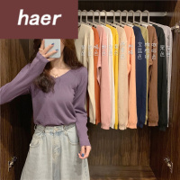 毛衣女韩版学生宽松秋季韩版2020新款慵懒风V领内搭打底薄款宽松长袖针织衫上衣女装毛线衣女