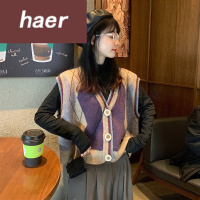 毛衣女韩版学生宽松秋季2020新款小清新拼色减龄短款宽松V领外穿无袖针织衫上衣女装毛线衣女