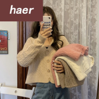 毛衣女韩版学生宽松秋季韩版2020新款慵懒风宽松短款麻花V领针织长袖毛衣外套女上衣毛线衣女