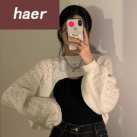 毛衣女韩版学生宽松秋季韩版2020新款设计感小众叠穿宽松短款镂空罩衫长袖针织毛衣女毛线衣女