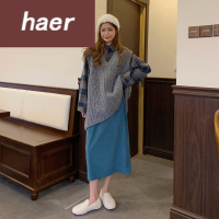 毛衣女韩版学生宽松秋季韩版2020新款慵懒风V领麻花针织宽松外穿毛衣马甲女时尚套装毛线衣女