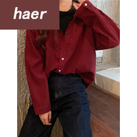 假两件套衬衫女秋季2020新款复古宽松设计感小众灯芯绒假两件长袖衬衫上衣女学生