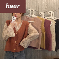 蕾丝打底衫女长袖内搭秋季2020新款甜美镂空花边V领叠穿打底减龄长袖蕾衫女时尚套装