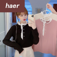 蕾丝打底衫女长袖内搭秋季韩版2020新款蕾木耳边修身显瘦黑色立领打底长袖针织衫女装