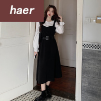 套装连衣裙秋季韩版2020新款中长款女神范收腰显瘦减龄背带连衣裙女时尚套装