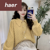 毛线衣女秋季2020新款小清新灯笼袖娃娃领可爱减龄宽松短款长袖针织衫女装