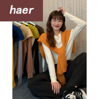 毛线衣女秋季韩版2020新款洋气减龄叠穿披肩薄款修身显瘦长袖针织衫女套装