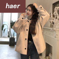 女生秋季外套秋冬2020新款英伦风娃娃领减龄宽松气质双面呢长袖毛呢外套女大衣