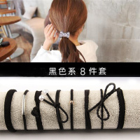 [纱袋装]8件套-纯黑 橡皮筋绳头饰韩国简约扎头绳女 皮套ins网红韩版可爱小清新圈
