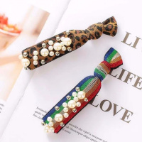 豹纹+彩虹 韩国简约头绳豹纹珍珠镶钻圈扎头皮筋网红丸子头皮套成人头饰