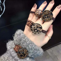 香槟3条装 韩国简约头绳豹纹珍珠镶钻圈扎头皮筋网红丸子头皮套成人头饰