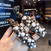 豹纹2条装 韩国简约头绳豹纹珍珠镶钻圈扎头皮筋网红丸子头皮套成人头饰