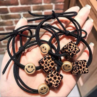 笑脸三条装 韩国简约头绳豹纹珍珠镶钻圈扎头皮筋网红丸子头皮套成人头饰
