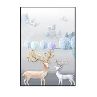 【满钻单幅】30*35cm送工具包新款5d钻石画满钻财麋鹿点贴钻十字绣钻石绣客厅欧式三联画