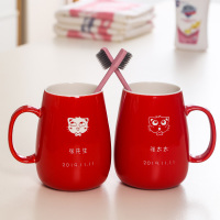 结婚牙刷杯套装情侣洗漱杯子陪嫁用品新婚牙杯一对红色刷牙漱口杯|一对9号杯猫头