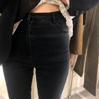 热卖2019秋季新款复古黑色显瘦高腰弹力直筒九分小脚烟管牛仔裤子女潮