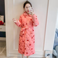 热卖冬天睡袍女加厚加长款珊瑚绒夹棉法兰绒冬装可爱加绒浴袍式睡衣女